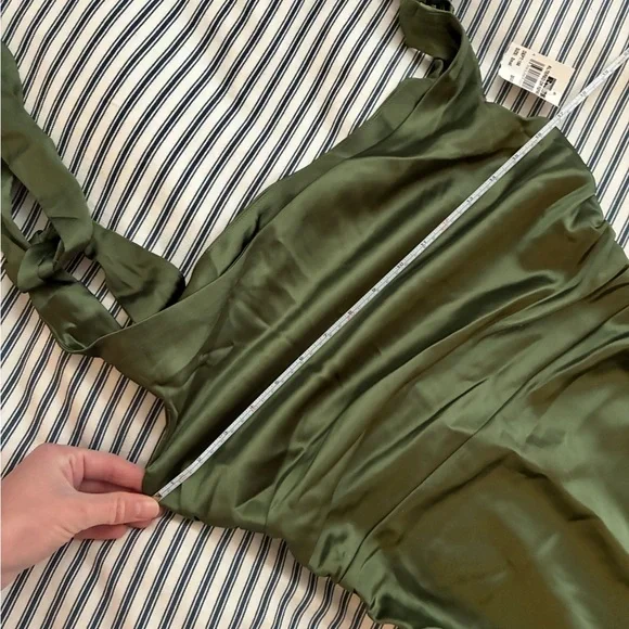 Petal & Pup Olive One-Shoulder Satin Evening Dress - Picture 11 of 16